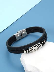 1pc Fashionable Men's Bracelet With Silver Gecko Decor, Versatile For Daily Wear, Perfect Gift, Essential For Going Out