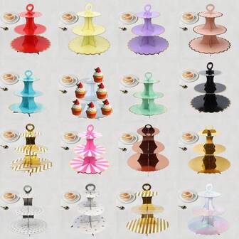 1 set/1 pièce Support à gâteau en papier doré jetable multicouche, présentoir à gâteau rond sur 3 étages, support de décoration de table à desserts avec feuille d'or, support à desserts en papier sur 3 niveaux, fournitures pour fête d'anniversaire, support d'affichage de gâteau, convient pour Noël, anniversaire, carnaval, mariage, décoration de fête du Nouvel An
