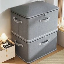 1pc Foldable Thickened Fabric Storage Box With Zipper And Handle, Non Installation Fabric Large Capacity Storage Box, Dustproof And Moisture Proof Folding Clothing Sorting Box