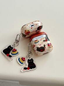 Retro Plaid Cake & Black Cat Pattern Protective Case Compatible With Apple Pro 2/1/2nd Gen Wireless Bluetooth Earphone Box 3rd Gen Soft Anti-Drop Earphone Cover - Red - View 6