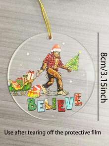3pcs/1 Piece, 8cm/3.2 Inches Round Acrylic Christmas Tree Decoration, Christmas Gorilla Gift, Christmas Hanging Gift, Christmas Decoration Supplies, Home Decoration, Holiday Decoration, Room Decoration, Christmas(Lanyuan Comes With) - Multicolor - View 5