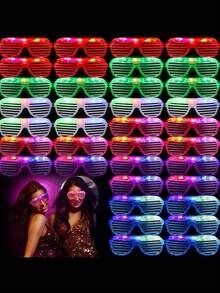 24副LED闪光眼镜（LED眼镜，长16.5厘米/6.5英寸，宽5.4厘米/2.2英寸），5种颜色，3种照明模式（常亮、闪烁、快闪），发光眼镜玩具，派对用品，适合成人。这款发光眼镜非常适合节日、生日、复活节派对、荧光棒眼镜、太阳镜、婚礼、角色扮演、圣诞节、夜店等场合。（颜色随机发货） - 彩色 - 查看 3