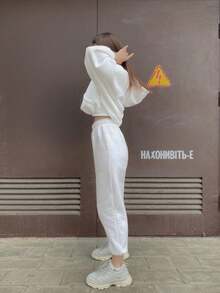 2Pcs/Set Warmth&Plush,Women's Loose Long Sleeve Hoodie With Pockets And Sweatpants,For Fall Autumn&Winter&Spring,Daily/Offce/Home/Daily