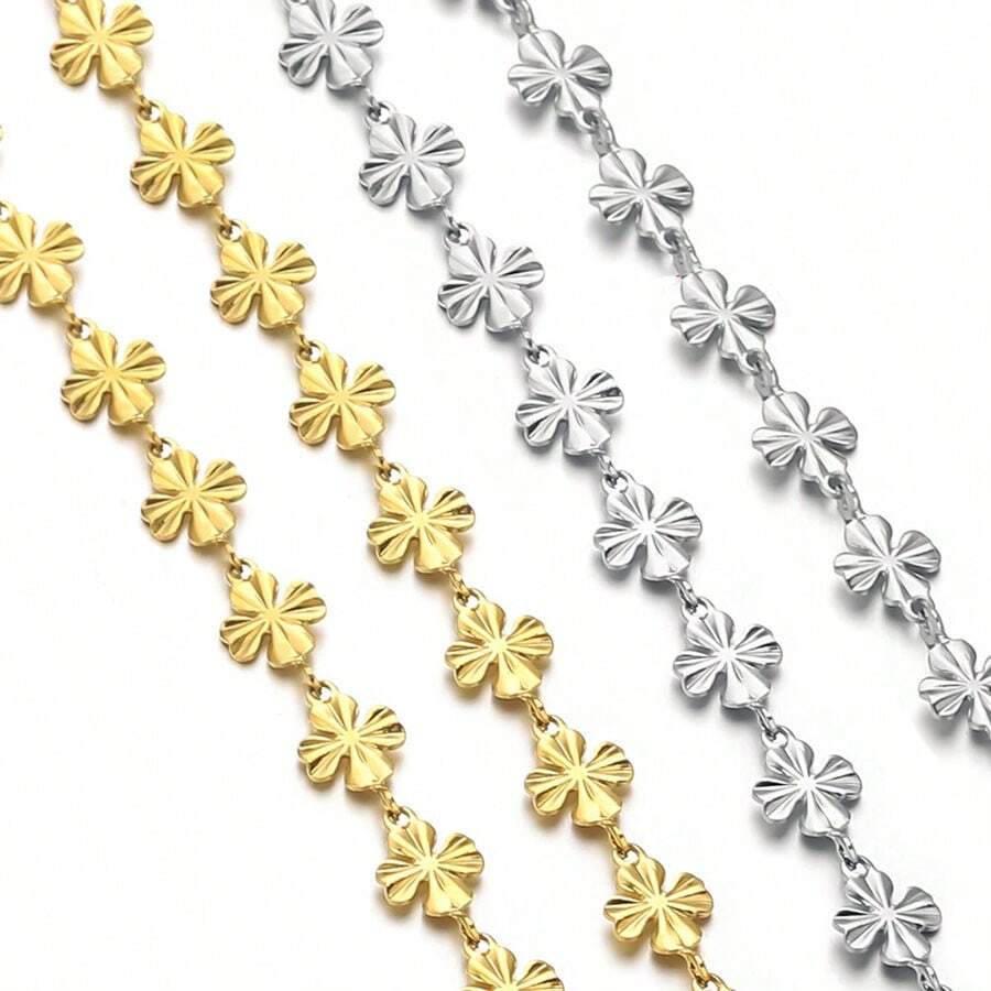 18K Gold Plated Stainless Steel 4-Leaf Clover Chain, DIY Necklace & Bracelet Jewelry Accessories (Comes With Dragon Tooth Clasp)