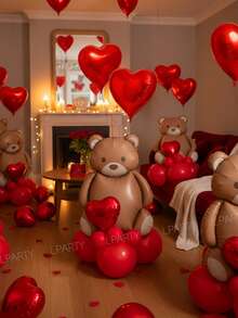 12件套情人节派对装饰，巨型哑光棕熊铝箔气球（18英寸），10英寸和18英寸红色心形气球，10英寸红色乳胶气球，适用于求婚、订婚、周年纪念、情人节家居装饰，营造浪漫氛围 - 彩色 - 查看 7