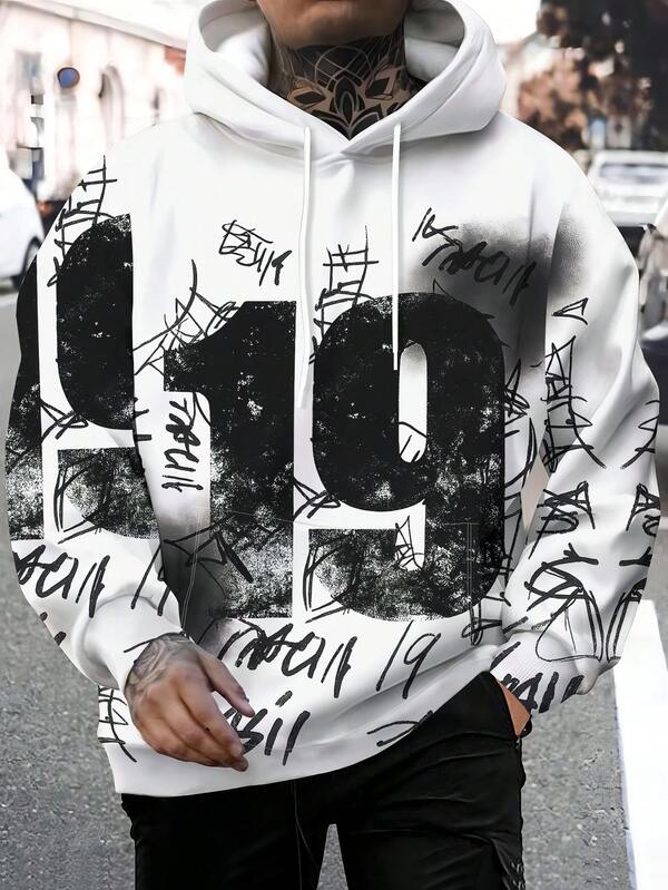 Sweat-shirt à capuche à manches longues pour homme, imprimé 3D, à la mode, avec cordon de serrage et poches, collection automne/hiver