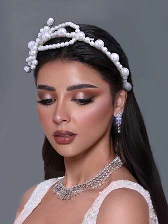 1 st handgjort pärlhårband, brudhårsmycke, konstpärldekor, lätt lyxigt västerländskt håraccessoar för bröllop, fotografering/festdekoration, damtillbehör för vinter/alla hjärtans dag