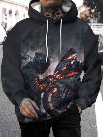 Men's 3D Printed Fashionable Novelty Pattern Hooded Long Sleeve Sweatshirt, Autumn/Winter Men's Pullover Hoodie With Drawstring And Pockets