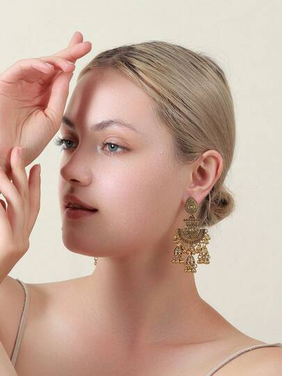 Exaggerated Brick Inlaid Earrings, European And American Cross-Border Retro Bohemian Matching Classical Exaggerated Crystal Inlaid Earrings