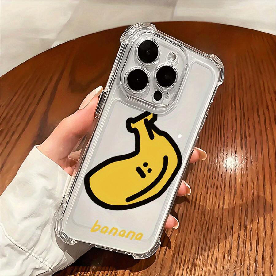 Funda de Teléfono Transparente Anti-Caída de Cuatro Esquinas con Diseño de Plátano Divertido para 16, 15, 14, 13, 12/16, 15, 14 Plus/16, 15, 14, 13, 12 Pro/16, 15, 14, 13, 12 Pro/11/11 Pro/XR/XS Accesorios para Teléfono, Adecuado para Regalo de Todas las Estaciones - Colores mixtos - Ver 1