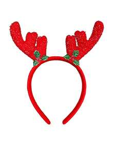 1pc Christmas Reindeer Antler Headband, Christmas Hair Accessory For Family Photo, Christmas Reindeer Antler Headpiece, Red Christmas Headband Hair Clip For Women, Birthday Party, New Year, Wedding, Gift (Reindeer Antler Headpiece) Vintage Velvet Reindeer Antler Headpiece For Party - Multicolor - View 9