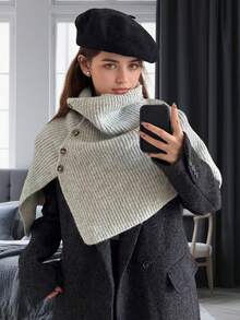 1pc New Knitted Women Shawl/Autumn Winter Fashion Multi-Color Warm Poncho, Winter Accessory Women Vest/Comfortable Neck Warmer Golden Accessory, Versatile Cleopatra Style Button-Up Cardigan For Dress - Multicolor - View 2