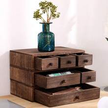 1pc Wooden Desktop Storage Box, Monitor Riser, Jewelry Organizer Box With Drawers, Office Supplies Organizer, Stackable Wooden Shelf - Brown - View 1