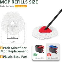 4-Pack Spin Mop Replacement Heads With Swivel Base, Compatible With EasyWring 1-Tank System, Machine Washable Microfiber Refills, Blue - 拖把4件+底座1件 - 查看 5
