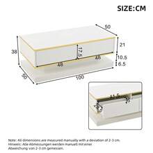 [Designer Couchtisch mit Goldakzent]100x50cm Hochglanz-Sofatisch mit 2 Schubladen | Eleganter Beistelltisch in warmweiß/gold | Schmaler Mittelteil mit breiter Ablagefläche