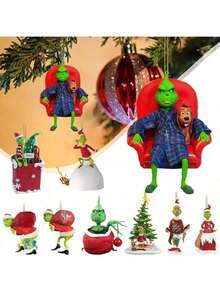 5pcs Grinchs 2025 New Christmas Decorations Hanging Ornaments, 2D Acrylic Christmas Tree Decorations, Car Decor, Christmas Atmosphere Decor, Party Favors