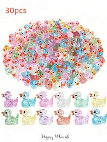 100pcs Mini Glittery Resin Duck Sculptures | Multicolor Handcrafted Garden Ornaments For DIY, Bonsai, Aquarium & Room Decor, Perfect Holiday Gift | Whimsical Duck Design, Glossy Resin Material, No Electricity Needed