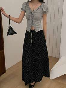 2025 New Design Polka Dot Print Casual Commuter Skirt For Women - Black - View 3