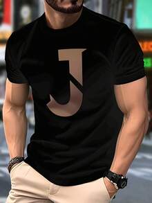 disfraz halloween hombreCamiseta gráfica con letra 'J' en negrita para hombres - Camiseta de moda urbana negra y beige, corte regular, cuello redondo, manga corta, tela suave con impresión digital duradera, camisa casual para todas las estaciones para atuendo casual y capas, top minimalista lavable aáquina, ropa J, camiseta gráfica para hombres, camiseta gráfica para hombres, camiseta para hombres, camiseta para hombres, ropa de hombre, camisa de hombre, mercancía de, artículo de fútbol, camiseta de papá, camiseta gráfica naranja, idea de regalo para hombres, jersey para hombres, camiseta de Halloween para hombres, camisetas gráficas, camiseta gráfica de hombre - Negro - Ver 1