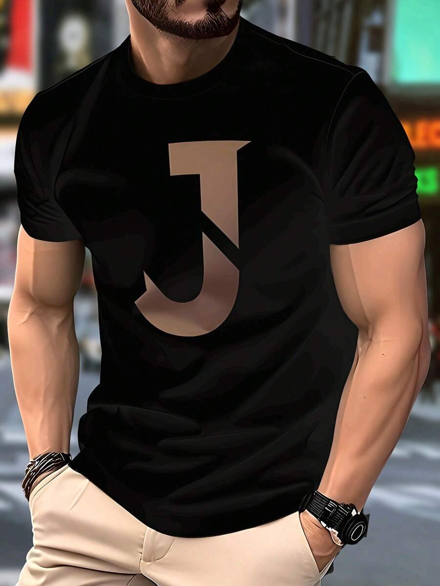 disfraz halloween hombreCamiseta gráfica con letra 'J' en negrita para hombres - Camiseta de moda urbana negra y beige, corte regular, cuello redondo, manga corta, tela suave con impresión digital duradera, camisa casual para todas las estaciones para atuendo casual y capas, top minimalista lavable aáquina, ropa J, camiseta gráfica para hombres, camiseta gráfica para hombres, camiseta para hombres, camiseta para hombres, ropa de hombre, camisa de hombre, mercancía de, artículo de fútbol, camiseta de papá, camiseta gráfica naranja, idea de regalo para hombres, jersey para hombres, camiseta de Halloween para hombres, camisetas gráficas, camiseta gráfica de hombre - Negro - Ver 1