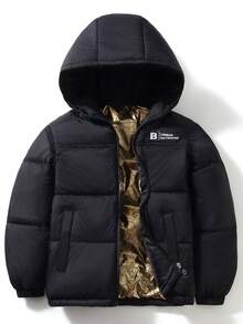 Nueva chaqueta acolchada para niños, cálida y a prueba de viento, serie negro y dorado, abrigo parka de otoño/invierno para niños y niñas