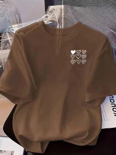 Camiseta Feminina Blusa Malha Algodão Corações Minimalista Cute Premium Manga Curta Camisa Gola Redonda