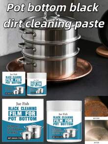 1 pieza Crema limpiadora negra para la parte inferior de ollas y sartenes Jue Fish, elimina las manchas negras, restaura el brillo de los utensilios de cocina, disuelve la grasa