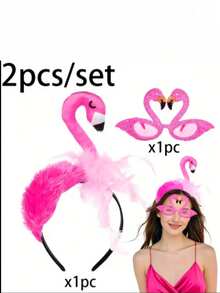 2pcs/1pc/Festival-Themed Party Costumes, Flamingo Hair Accessories, Hair Clips, Glasses, Cosplay, Beach Casual, Various Masquerade Party Makeup And Costume Props.