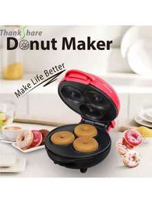 Buena Calidad 3 diferentes máquinas mini para Desayunos y Snacks – Máquina de Donas, Máquina de corazones Waffle y Máquina para carne de Hamburguesa Casera, Aparatos de Cocina Multifuncionales, Prepara tus comidas de manera más rápida y fácil - ROJO - Ver 3