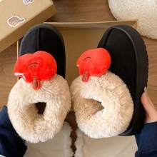 Süße Apfel Design Plüsch gefütterte rutschfeste, warme und dicke Sohle Hausschuhe für Frauen, Studenten, Winter