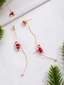 Climbing Santa Claus ~ Unique Asymmetric Long Tassel Earrings, Elegant Dangle Earrings