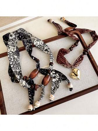 1 件复古优雅腰果花围巾项链，装饰串珠毛衣链配饰，适合女士，秋冬