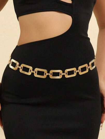 1 Peça Corrente de Cintura Geométrica Quadrada Listrada Minimalista Feminina, Acessório de Vestido, Presente para Festas e Ocasiões