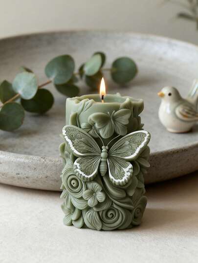 1pc 3D Daisy & Butterfly Cylinder Silicone Mold - For DIY Candles/Soap/Epoxy Resin Casting & Clay Art, Perfect For Home Decor Crafts & Handmade Ornaments, Soft Flexible With Clear Relief Details