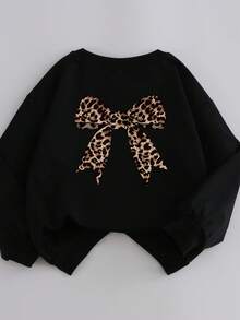 小女孩中大童小童卫衣可爱简约休闲印花长袖卫衣秋冬圆领卫衣女童卫衣长袖上衣 - 黑色 - 查看 9