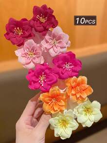 10pcs/Set Fashion Cute Bohemian Style Hawaii Flower Hairpins Clips, Suitable For Beach, Recommended As Gifts, Claw Clips, Hair Claws, Hair Slide, Hair Barrettes, Alligator Hair Clip, School Stuff, Flower Hair Accessories, Vacation Outfits Woman, Head Accessories - Multicolor - View 9