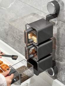 1 buc cutii transparente pentru condimente cu rotație de 360 de grade, montate pe perete, set combinat de borcane pentru condimente, pentru blaturi de bucătărie și depozitarea alimentelor, design ușor de lux cu ventuză, fără nevoie de perforator