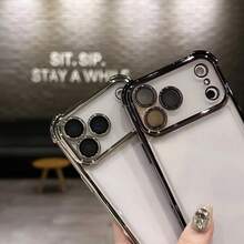 Luxurious Transparent Electroplated Phone Case, Suitable For IPhone 17/16/15/14/13/12/Pro Max/Air/Plus/Pro, Four-Corner Design, Anti-Drop Protection, With Lens Protection Film, Aesthetic Phone Case, Mirror Phone Case, Shiny Phone Case, Cute Phone Case, Glittering IPhone Phone Case, Cute Phone Case, Women's Phone Case, Protective Phone Case, Phone Case With Strap, Cute IPhone Phone Case - màu đen - Xem 6