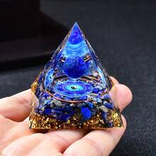 1pc Natural Aquamarine Crushed Stone Evil Eye Ball Resin Energy Pyramid Healing Gemstone Pebble Decor Gift - Blue - View 9