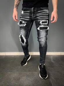 Men's Casual Lightweight Tight Jeans - 黑色 - 查看 3