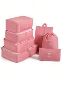 7 pièces/set + 1 pièce Grand sac de rangement de voyage, sacs de rangement étanches et portables, convient pour les voyages, les dortoirs, l'école, les vacances, avec sac à chaussures, sac à sous-vêtements, sac à chaussettes, sac à linge