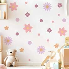 Cartoon Cute Colorful Flower Self-Adhesive Wall Stickers, Girly Style Decor For Kids Room Background - Multicolor - View 4