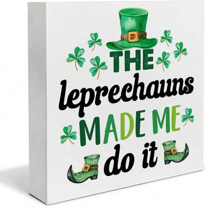 1pc 5x5inch(12.7x12.7cm) St. Patricks Day Decor - The Leprechauns Made Me Do It Wood Box Sign St Patricks Day Wood Block Sign Desk Decorations For Home Tabletop Shelf -
