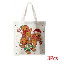 1 pièce/Multipack Sac fourre-tout en canevas Bonhomme en pain d'épices de Noël, sac à légumes, 36*38cm, pochette de rangement décorative saisonnière pour cuisine et salle à manger, cadeau