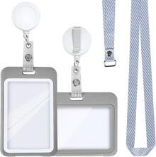 2Pcs Sujetador De Insignia para Tarjetas de ID Vertical y Horizontal para Mujer y Hombre,Protector de Gafete con Cordones para Gafete Retractil,Porta Gafete para Negocios Oficina (Negro) - Gris - Ver 10