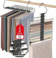 4 PCS Perchas Ganchos para Pantalones Ropa de 36 Niveles Acero Inoxidable Multifuncional, organizadores Ropa Plegables Antideslizantes, Bufandas, Pantalones, Corbata, Colgador, ahorra espacio (4) - 2 - Ver 10