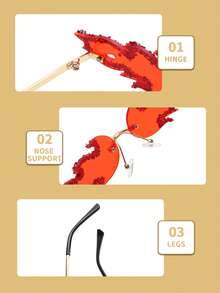 1/2/3pcs Women's Flame Shaped Rhinestone Red Rimless Glasses, European And American Style Exaggerated Personalized Fashion Glasses, Zinc Alloy Temple, Suitable For Party / Music Festival / Street Photography / Theme Event / Stage Performance Niche Eye-Catching Accessory - Multicolor - View 11