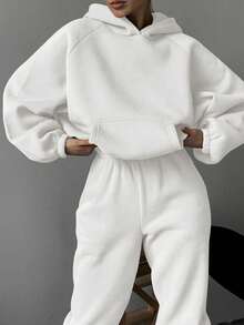 2Pcs/Set Warmth&Plush,Women's Loose Long Sleeve Hoodie With Pockets And Sweatpants,For Fall Autumn&Winter&Spring,Daily/Offce/Home/Daily