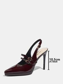 Jin Bei Qi Pantofi cu toc înalt pentru femei, cu platformă înaltă, vârf ascuțit, piele lăcuită de culoare uni, cataramă cu o singură curea, sandale stiletto pentru petreceri în aer liber, pantofi eleganți la modă pentru ocazii formale, petrecere, banchet, roșu vin