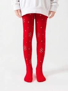 1pc Girls/Kids/Toddlers Solid Color/Contrast Color Tights, Leggings, Dance Stockings, Pantyhose With Cartoon Snowflake, Polka Dot, Christmas Tree, Snowman Patterns, Christmas Themed, Heat Transfer, Printed Leggings, High Stretch Footless Tights, Dance Pants, Suitable For Daily Wear, Christmas, School/Cute Style, Dance Pants, Spring/Summer/All Season Regular, Soft & Comfortable Footless Pants